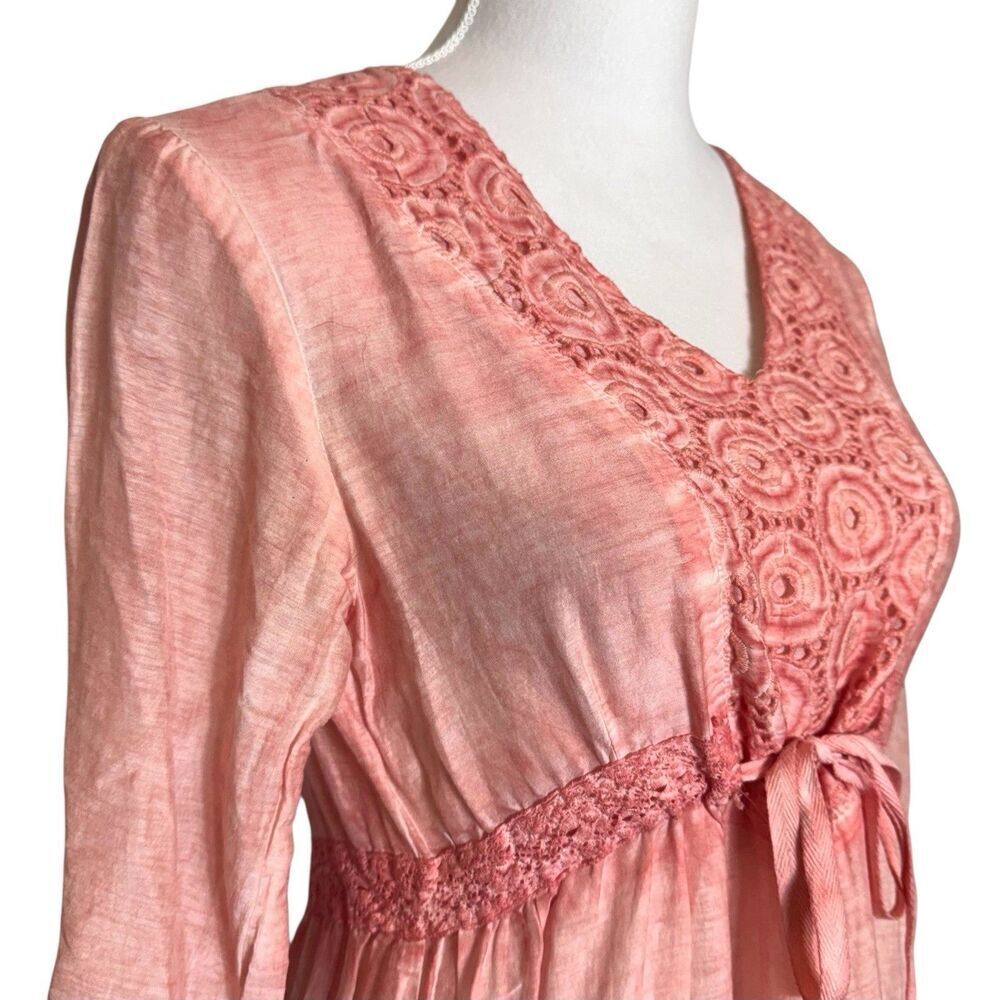 SAGA Babydoll Dress Size 0 Pink Silk Blend Boho Festival Fairy Lagenlook Crochet - Picture 4 of 9